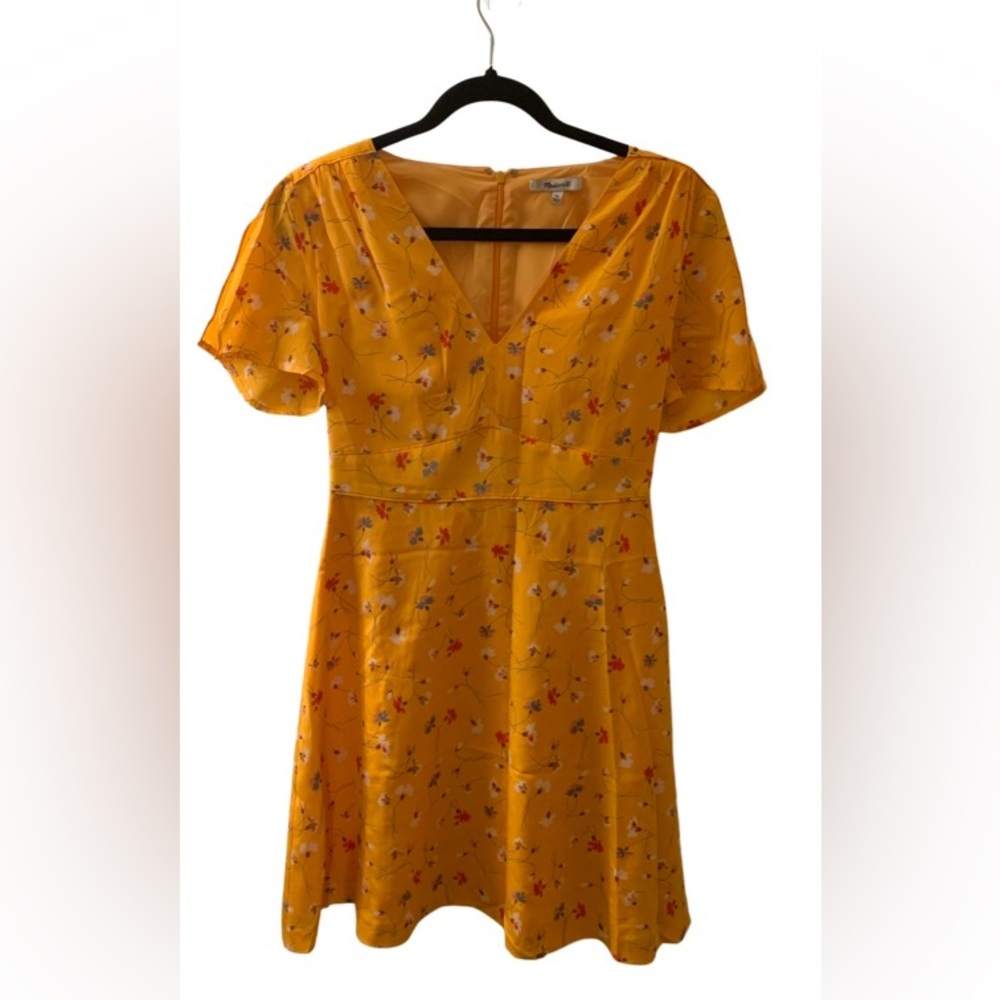 MADEWELL YELLOW SILK V-NECK FLORAL DRESS - 00 - Picture 2 of 7